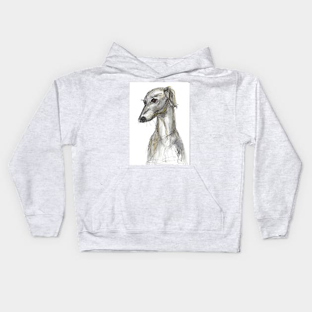 Portrait of a greyhound Kids Hoodie by atep